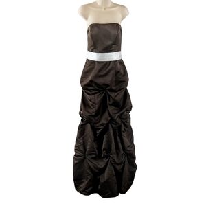 Mori Lee Chocolate Strapless Gown with Ivory Accent Belt